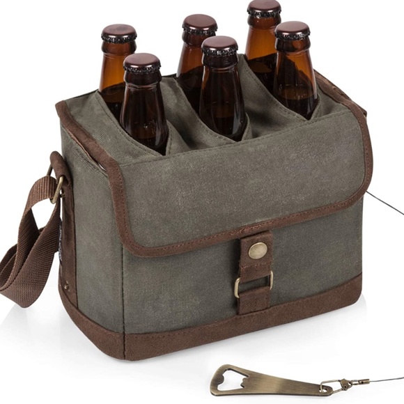 Picnic Time Other - 🆕 Beer Caddy Cooler Tote with Integrated Bottle Opener | Khaki Green/Brown NWT
